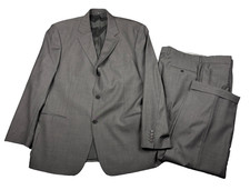 HUGO BOSS Two Piece SUIT Charcoal Gray Sharkskin Weave 100 Wool Men's 44R