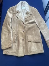 VTG Faux Fur Lined Leather Coat By Gina Paoli 1970's