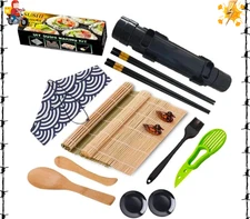 All-in-One Sushi Making Kit with Bazooka, Knife, Bamboo Mats & Rice Molds, NEW