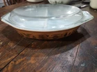 Pyrex Casserole Dish 1 1/2 Quart Brown Gold Divided Early American Vintage