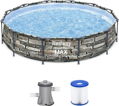 12 ft Above Ground Swimming Pool Round Steel Frame with Filter Pump family Pool