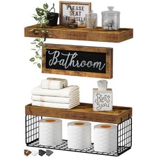 Over Toilet Bathroom Shelves - Wall Mounted Rustic Floating Shelf Set 16 inch, F