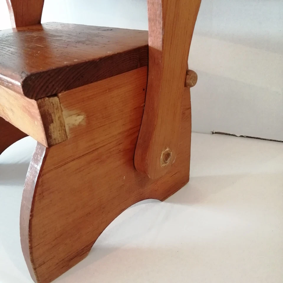 Vintage 1950s Childs Folding Step Stool Bedroom Kitchen Bathroom Solid Pine - Image 2 of 4