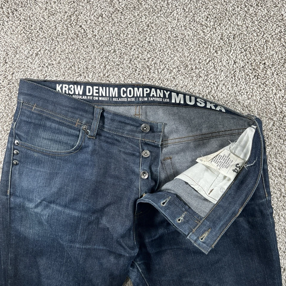 KR3W K KSLIM Jeans Masculino 34 (Adequado para 34x30) Botão Jeans Fly Slim Fit Skate Street - Imagem 2 de 4