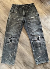 Vintage Thrashed Faded Black Carhartt Double Knee 32x32