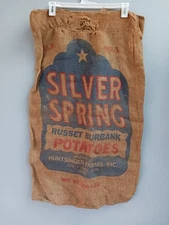 Vintage Silver Spring Burlap Potato Sack 100 Lb Huntsinger Farms Eau Claire Wisc