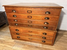 Antique Oak Plan Chest Artists Architects Design - Free Delivery Available