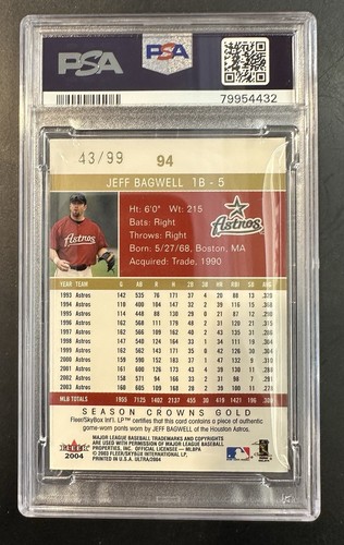 2004 Fleer Ultra Jeff Bagwell Signed Gold Relic /50 PSA 7 10 Auto #94 Astros - Picture 2 of 2