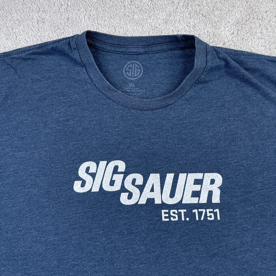 Camisa Sig Sauer Para Hombre XL Azul Logotipo Spellout Camiseta Manga Corta Foto 2 de 4