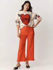 Maeve x Anthropologie Colette Red Velvet Ruffle Hem Wide-Leg Pant 30 NWT NEW