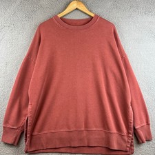 Aerie Oversized Crewneck Sweatshirt Terracotta Red Clay Side Slits Large