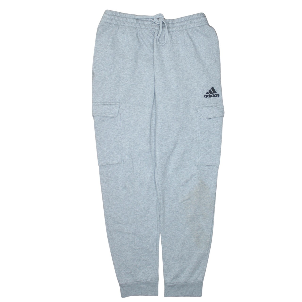 Adidas Mens Joggers Grey Fleece Cargo Pockets Embroidered Logo Cuffed Sweat L