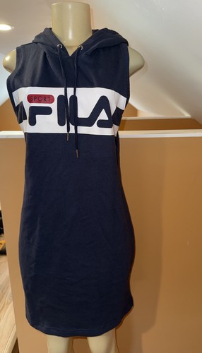 FILA Hooded Hoodie Sleeveless Sport Dress Sweatshirt Knit Navy Blue SZ Small