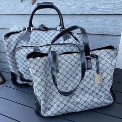 Ralph Lauren Signature Jacquard Gray Monogram RLL Rolling Duffle & Carry On Bag