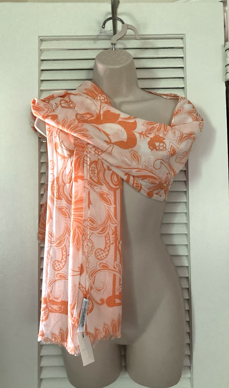 TALBOTS Gorgeous Lightweight Rectangle Scarf Wrap NWT White and Orange