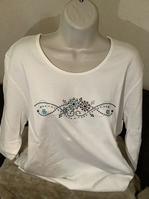 1X Christine Alexander Woman s 3/4 Sleeve Top Stud Embellished Scoop Neck