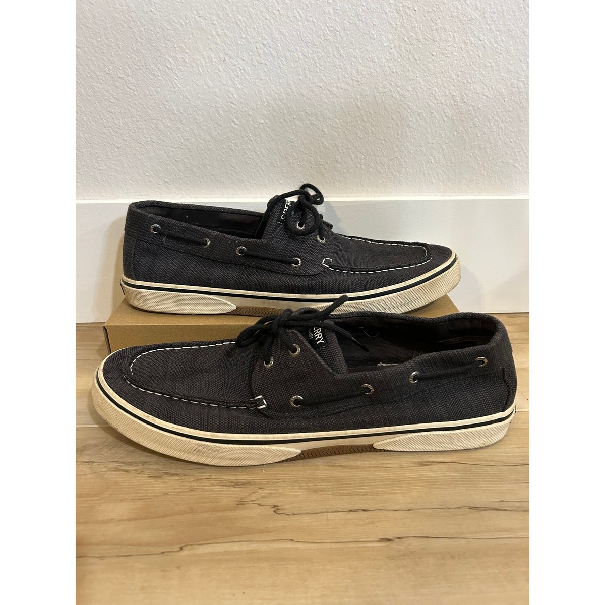Sperry Top Sider Mens Boat Shoes Navy Blue Canvas Lace Up 