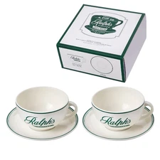 Ralph Lauren Ralph’s Coffee Cup & Saucer Set of 2 Porcelain White Cappuccino