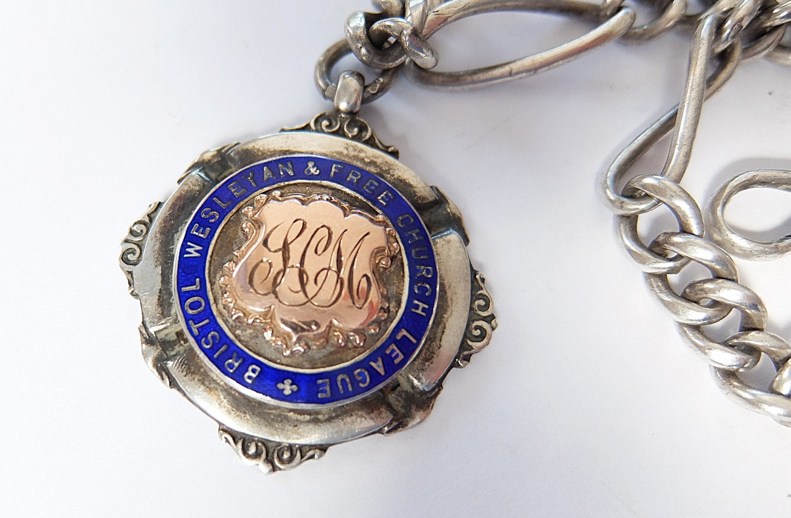 ANTIQUE SOLID SILVER POCKET WATCH ALBERT CHAIN FO… - image 5