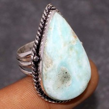 925 Silver Plated Larimar Ring US 8 Elegant Jewelry GW