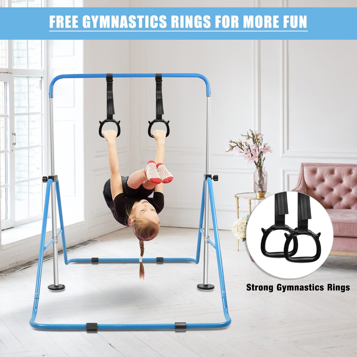 Expandable Gymnastics Bar for Kids, Adjustable Height Junior