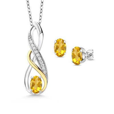 1.42 Ct Citrine E-F Lab Grown Diamond 925 Silver and 10K Yellow Gold Pendant