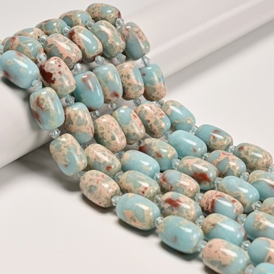 Natural Blue Agalmatolite Barrel Drum Shape Beads 10x14mm 13x18mm 15.5'' Strand