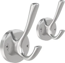 Brushed Nickel Wall Hooks Towel Hooks, 2 Pack Coat Robe Hook Heavy Duty Bathroom