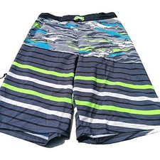 Wonder Nation Boy's Size XL 14-16 Swim Trunks Shorts Sharks Neon Green Blue