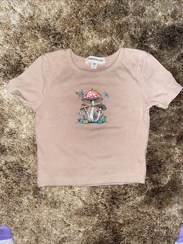 Obsessive Love Mushroom Cottage Core Hippie Brown Half T-Shirt Junior/teen XS - Picture 3 of 4
