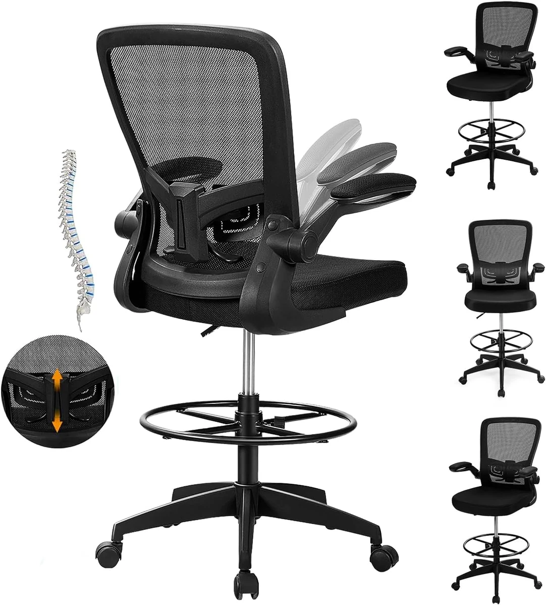 Drafting Chair, Ergonomic Tall Office Chair Stool Standing Desk