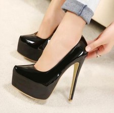 Women's Super High Heels Patent Leather Stiletto party Platform Shoes