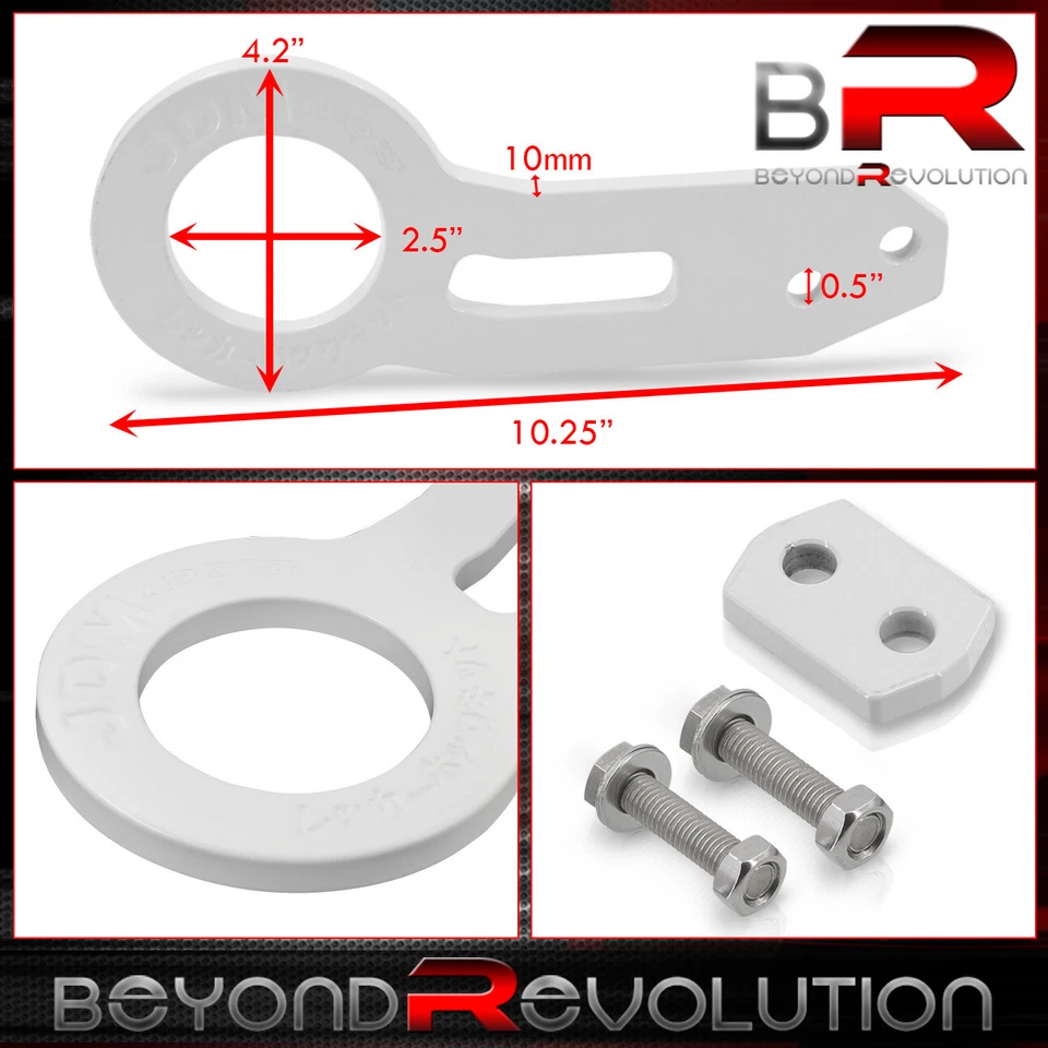 JDM Sport Blanco Anodizado Universal Gancho de Remolque Trasero Billet Aluminio Anillo de Remolque Kit Foto 2 de 3