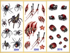 3D Spider Claw Marks Blood Scars Ladybug Body Tattoos Bee Sea Fish Snail Turtle