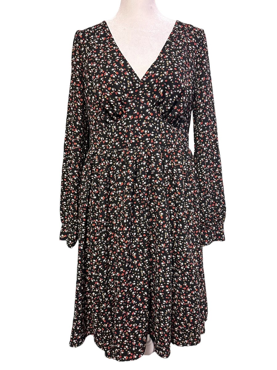 Torrid Deep V-Neck Georgette Floral Skater Dress Womens Sz 12 Flowy Long  Sleeve | eBay