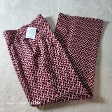 Asos Design Women's Pants Sz 6 Red Black Geometric Pattern Flare Bottom Stretch