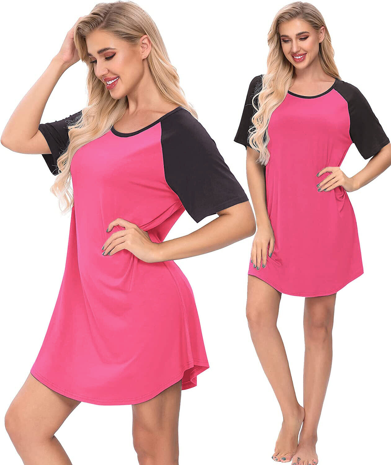 Womens Sleepwear Short Sleeve Cotton Sleep Shirts Tops Night Gown Sleepshirt  - AAA Polymer