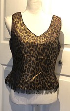 Vintage Shimmer Beaded Hem Leopard Print Dressy Cropped Tank Medium