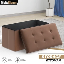 30"Lift Top Storage Ottoman Bench Leather Upholstered Seat Rectangular Footstool