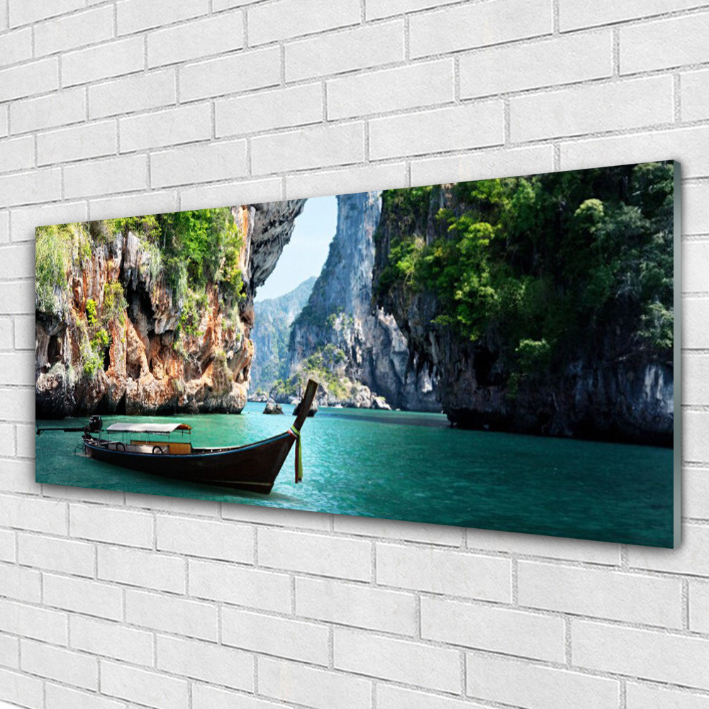 Tableau de paysage de lac en Plexiglas de 125x50 cm pour créer un salon zen et moderne