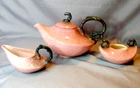 Hull USA Royal Woodland Pink Speckled Tea Set 1950s Teapot Sugar and Creamer
