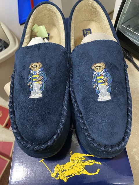 polo ralph lauren denim bear slippers