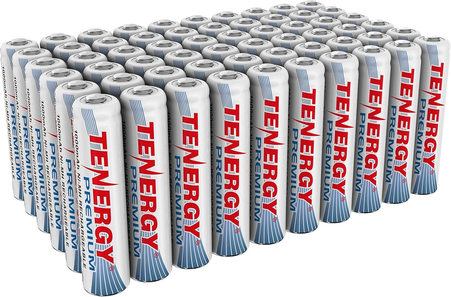 Tenergy Premium Rechargeable AAA Batteries, High Capacity 1000mAh, 60 Pack-image