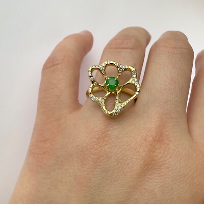 IPPOLITA Stardust Drizzle Green Emerald & Diamond Medium Flora Ring 18K Gold 7