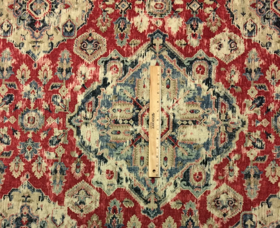 БАЛЛАРД ДИЗАЙНЫ MARLTON КРАСНЫЙ ТЕМНО-СИНИЙ IKAT ЦВЕТОЧНЫЙ ЛЬНЯНОЙ ТКАНИ НА ДВОРЕ 56 «W - Изображение 3 из 4