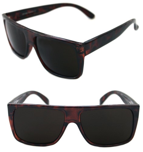 Men's Flat Top Sunglasses Square Shape Brown Tortoise Frame Retro 80's 90's 360 - 第 1/10 張圖片