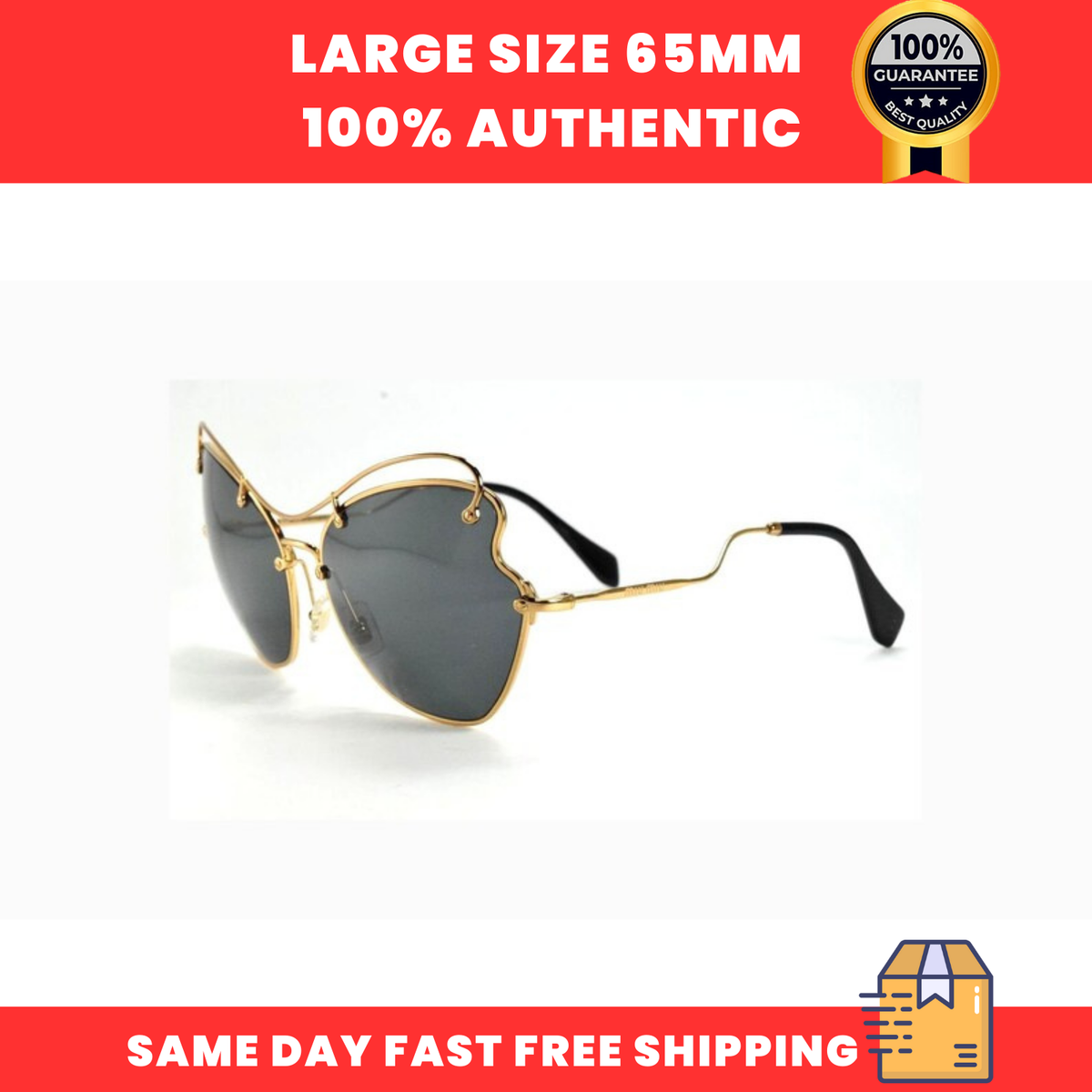 Miu Miu MU 56RS 7OE1A1 Sunglasses Gold Butterfly Gray Non