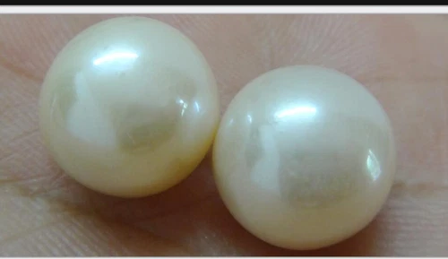 Pair 12-13mm natural south sea genuine white pinkish round loose pearl undrilled