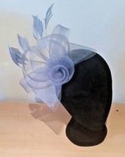 STUNNING SILVER GREY CRINOLINE AND GREY FEATHER FASCINATOR, WEDDING SPRING RACES