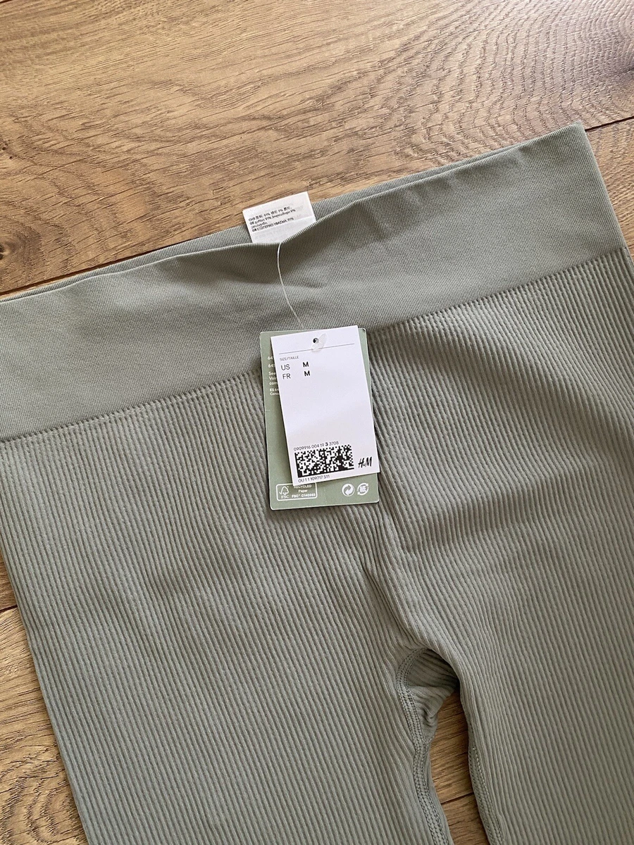 NEW H&M seamless sports Ribbed leggings light khaki green medium